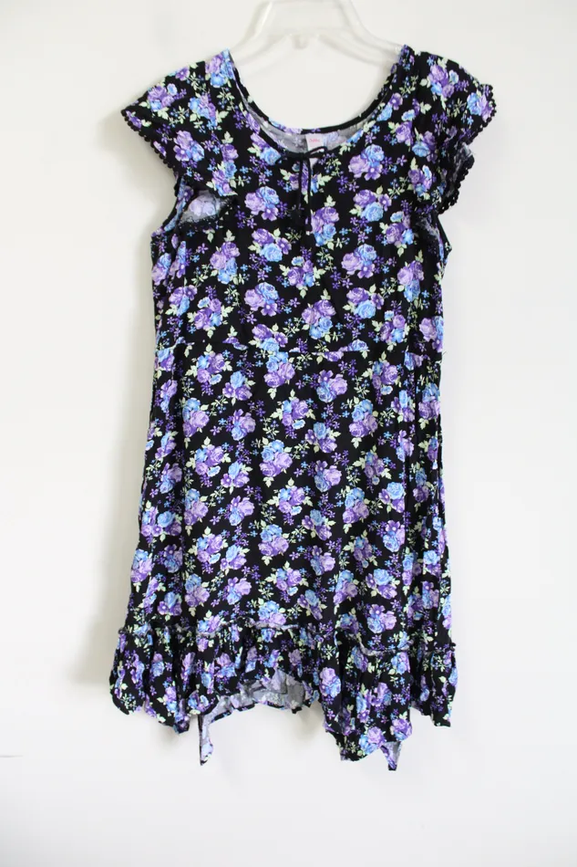 Justice Black Purple Blue Floral Dress 18 Justice Rings