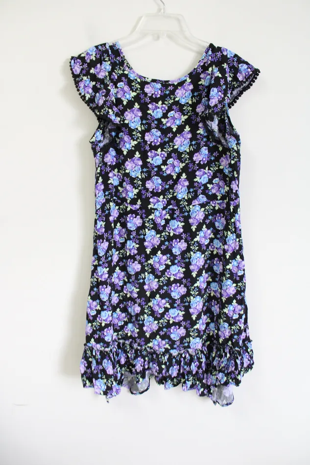 Justice Black Purple Blue Floral Dress 18 Justice Rings