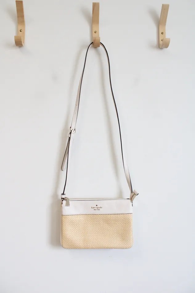 Kate Spade Rings Kate Spade White Straw Triple Gusset Crossbody Bag