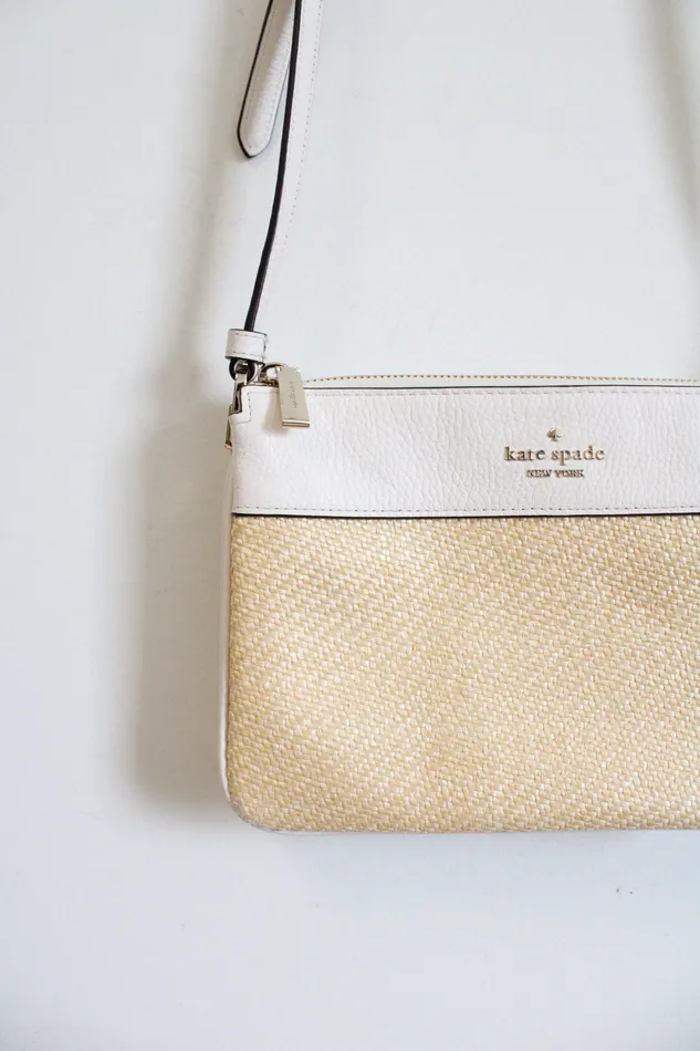 Kate Spade Rings Kate Spade White Straw Triple Gusset Crossbody Bag