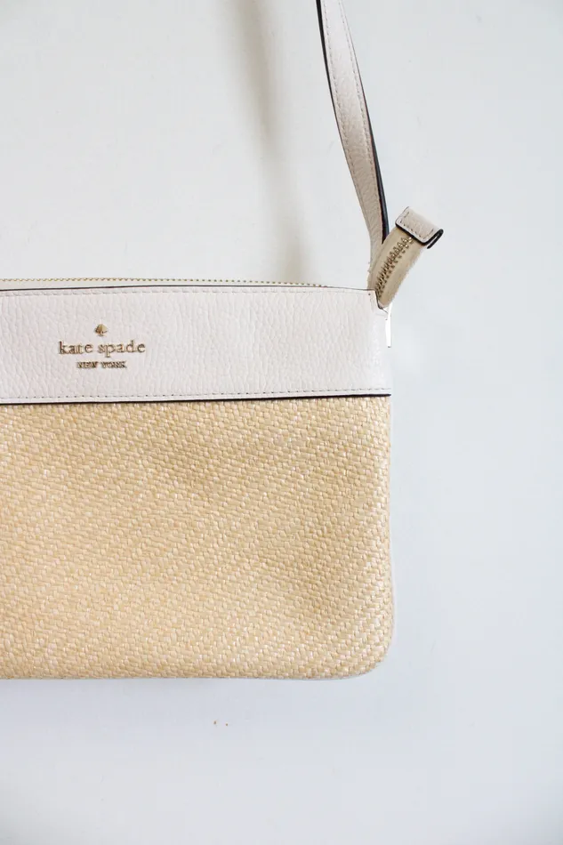 Kate Spade Rings Kate Spade White Straw Triple Gusset Crossbody Bag