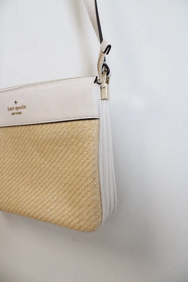 Kate Spade Rings Kate Spade White Straw Triple Gusset Crossbody Bag