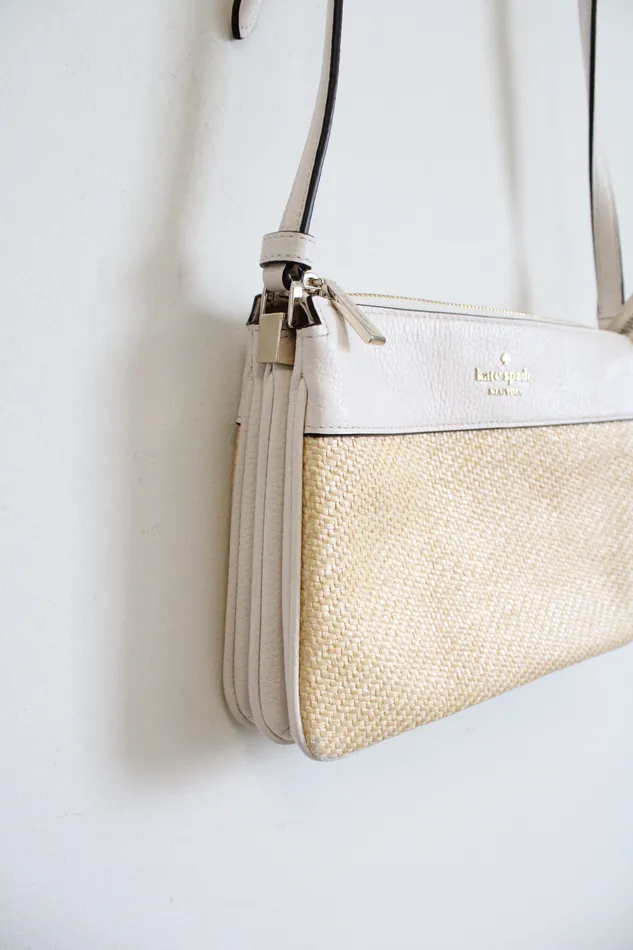Kate Spade Rings Kate Spade White Straw Triple Gusset Crossbody Bag
