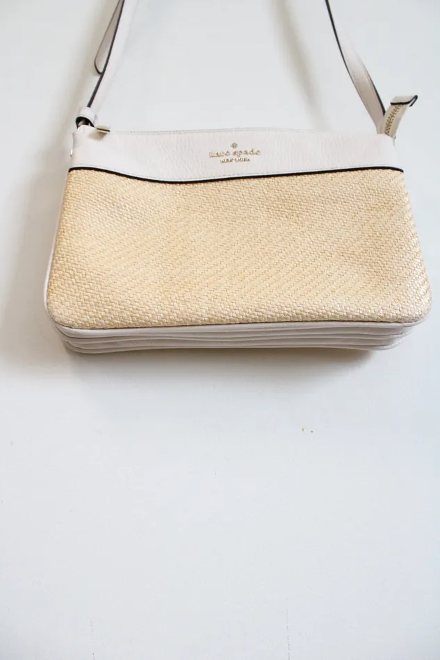 Kate Spade Rings Kate Spade White Straw Triple Gusset Crossbody Bag