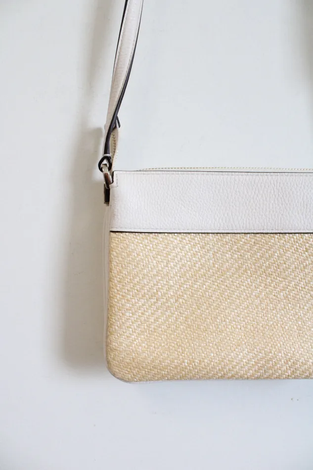 Kate Spade Rings Kate Spade White Straw Triple Gusset Crossbody Bag