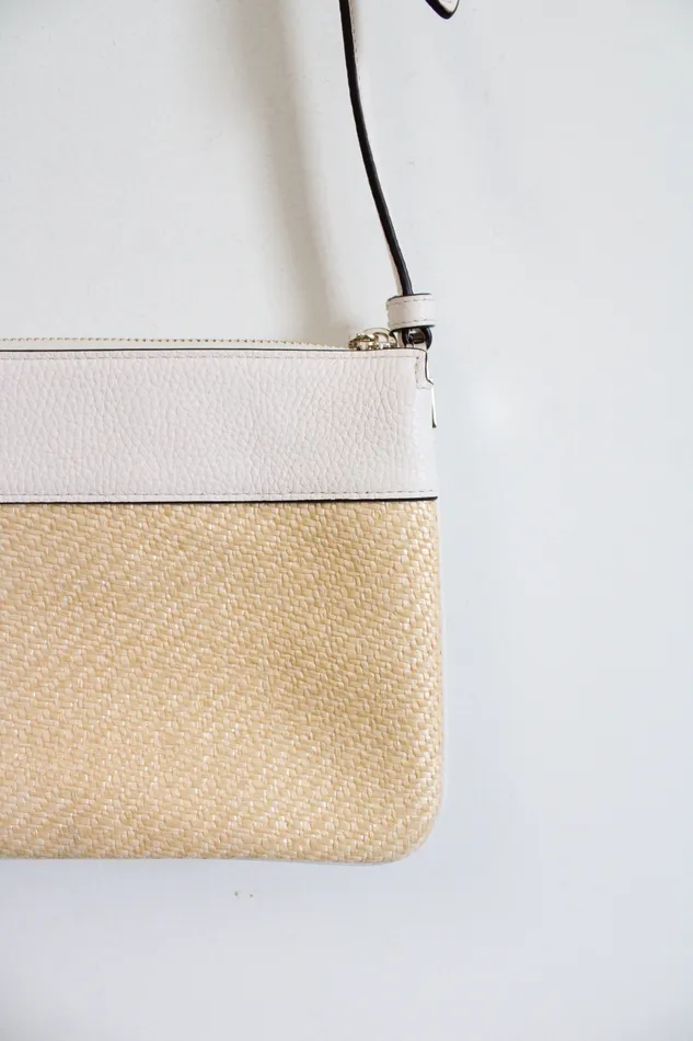 Kate Spade Rings Kate Spade White Straw Triple Gusset Crossbody Bag