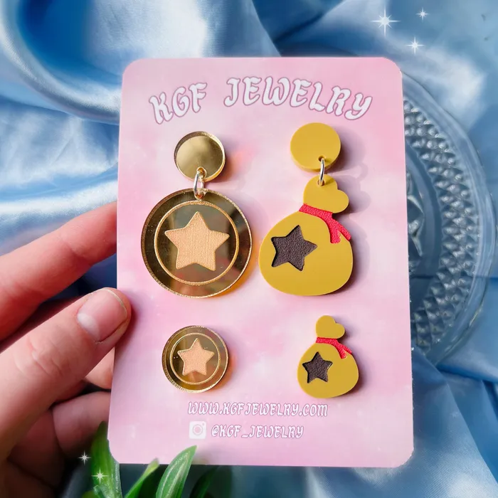 KGF Jewelry Earrings Bell Coin Bag Acrylic Earrings Keychains Pins