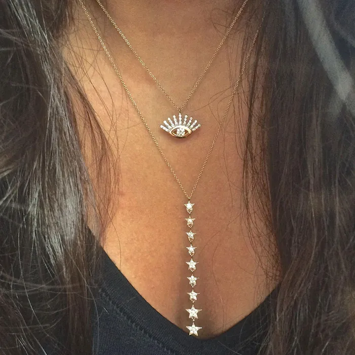 Kismet by Milka Necklaces Maxi Pave Evil Eye Slim Chain Necklace