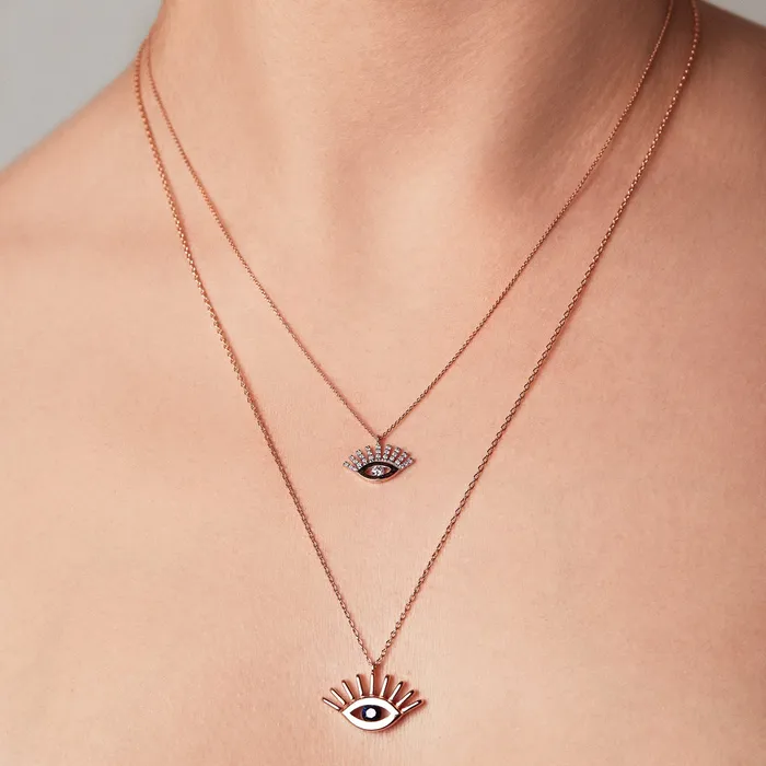 Kismet by Milka Necklaces Maxi Pave Evil Eye Slim Chain Necklace