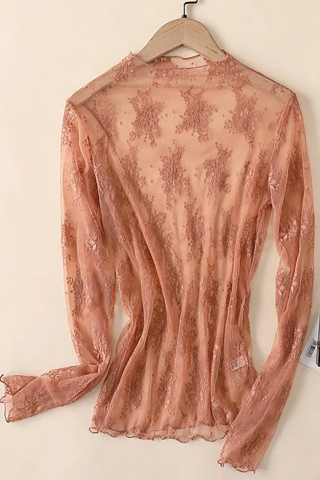 Lace LongSleeve Top RED Core In Fashion Earrings