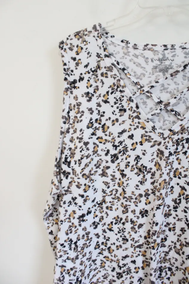 Lane Bryant Leopard Print White CrissCross Tank Top 2628 Lane Bryant Necklaces