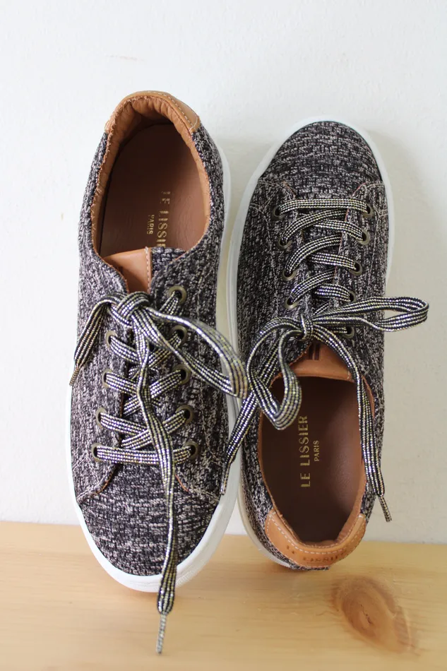 Le Lissier Earrings Le Lissier Paris Gray Tan Tweed Sneakers Size 39