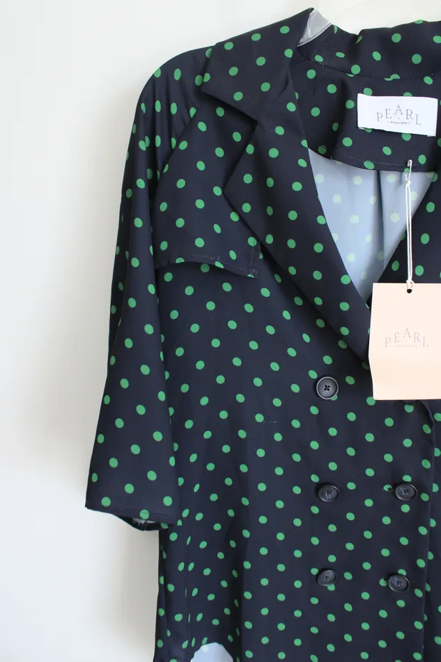 Lela Rose Earrings NEW Pearl By Lela Rose Navy Green Fluid Crepe Camp Polka Dotted Shirt XS