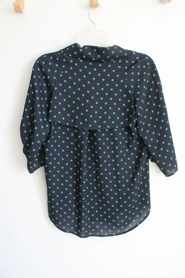 Lela Rose Earrings NEW Pearl By Lela Rose Navy Green Fluid Crepe Camp Polka Dotted Shirt XS