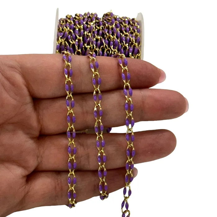 Lilac Enamelled Gourmet Chain 24Kt Gold Plated Gourmet Chain Peppy Beads Necklaces Lilac Enamelled Gourmet Chain 24Kt Gold Plated Gourmet Chain Peppy Beads Necklaces