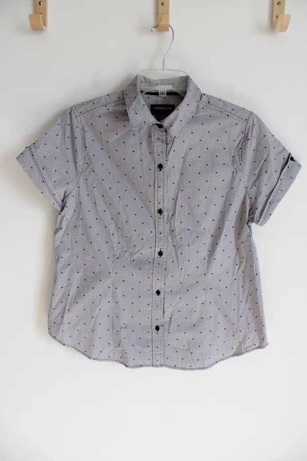 Liz Claiborne Liz Claiborne Career Black White Button Down Shirt M Rings
