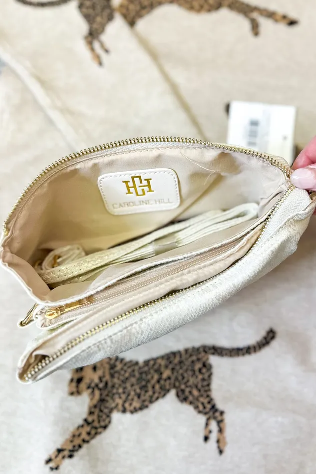 Liz Crossbody Bag Shimmer Beige Caroline Hill Earrings