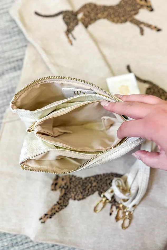 Liz Crossbody Bag Shimmer Beige Caroline Hill Earrings