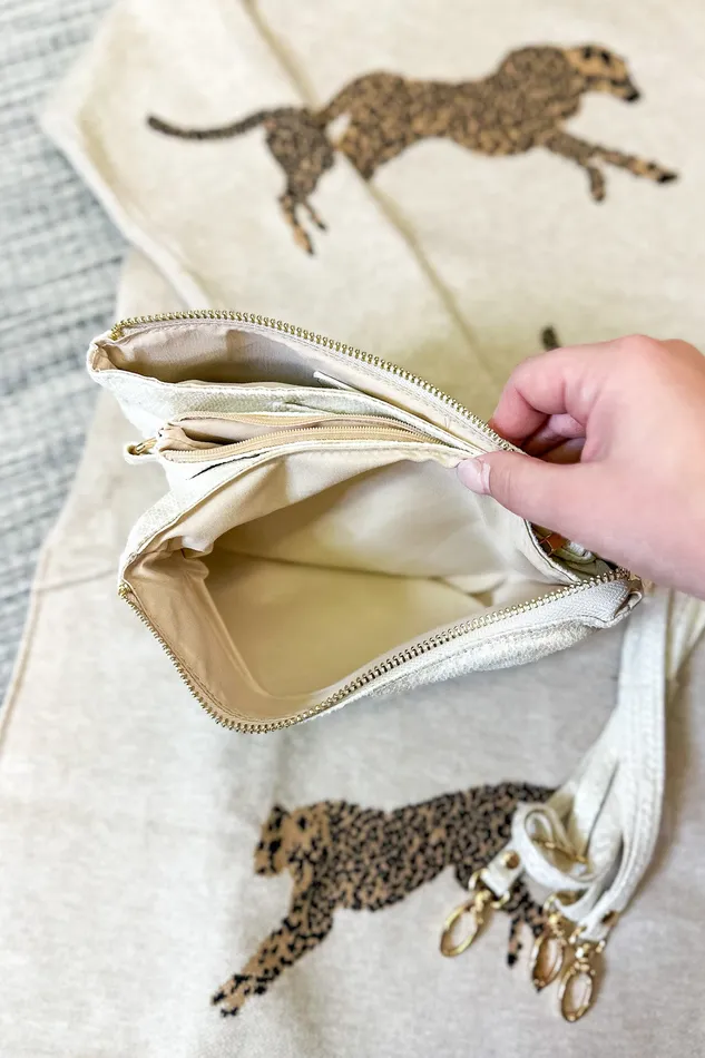Liz Crossbody Bag Shimmer Beige Caroline Hill Earrings