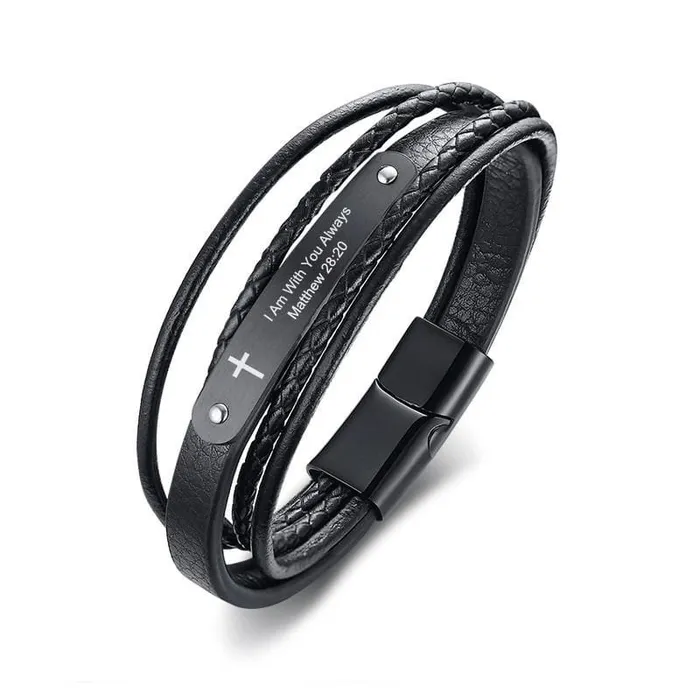 Lords Guidance Bracelets Bible Verse Bracelet br Matthew 2820 Leather