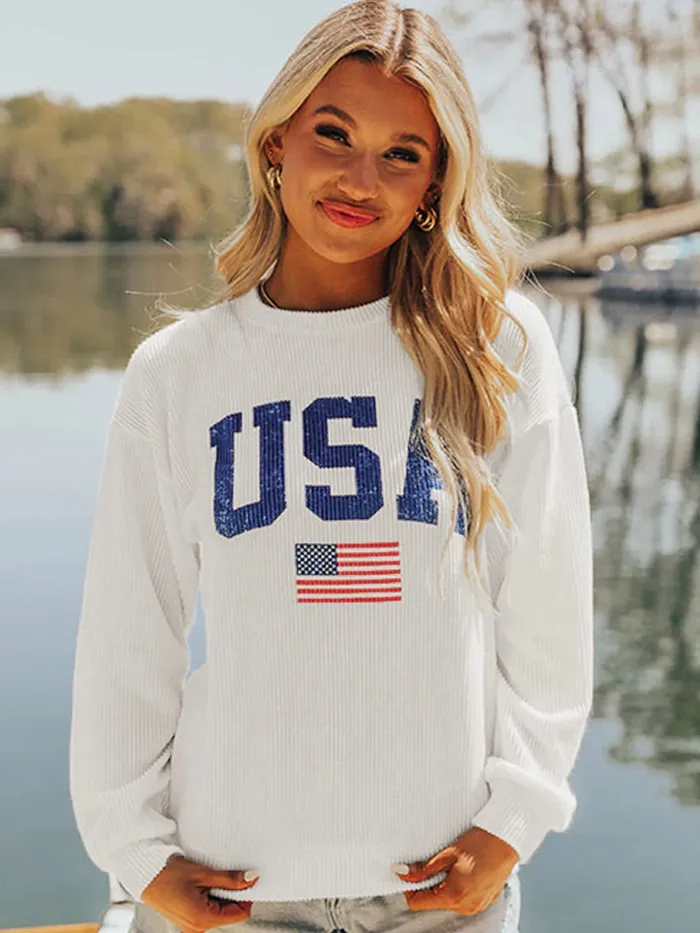 Lovesoft Earrings USA Flag Corded Graphic Sweatshirt