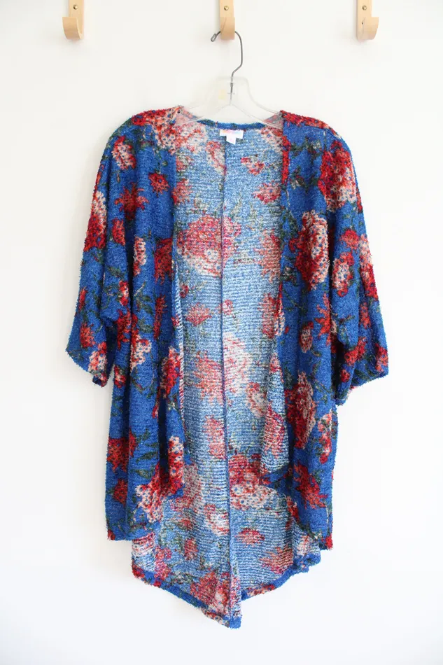 LuLaRoe LuLaRoe Blue Strawberry Textured Cardigan S Rings