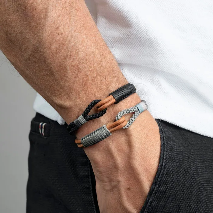 Macrala Bracelets Mens Nautical Leather and Macrame Bracelet