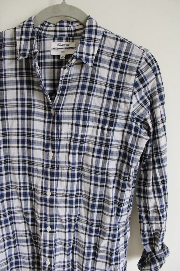 Madewell Rings Madewell Slim Fit Blue Plaid Cotton Button Down Shirt XS