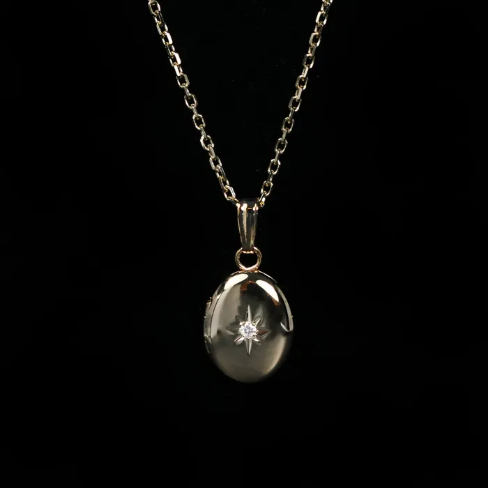 Marathon Earrings 14K Yellow Gold Mini Oval Diamond Locket