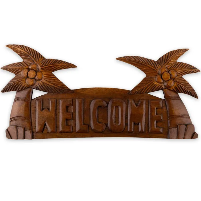 MARUEGERTZ Hand Carved Hardwood Welcome Coconut Palm Sign 16 Earrings