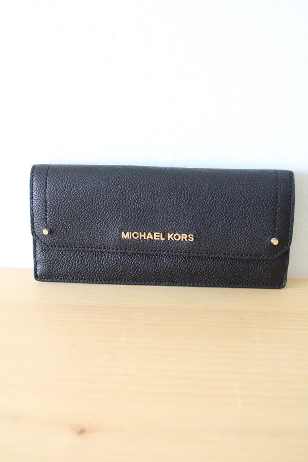 Michael Kors Rings Hayes Flat Leather Black Wallet