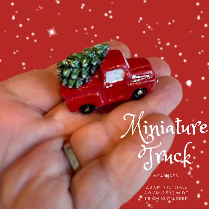 Miniatures by NC Necklaces Red Truck with Tree Miniature Truck Holiday Miniatures Christmas Diorama Craft Supplies