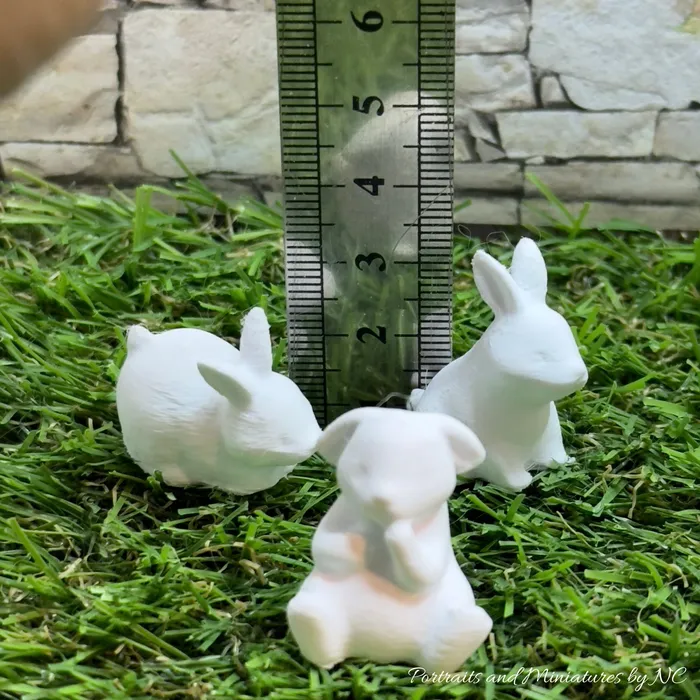 Miniatures by NC Rings Set of Three Bunnies 3D Printed 124 or 112 Scale for Diorama or Dollhouse
