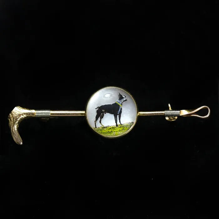 N Green Sons Earrings Edwardian Essex Crystal Reverse Intaglio Dog Hunt Whip Brooch