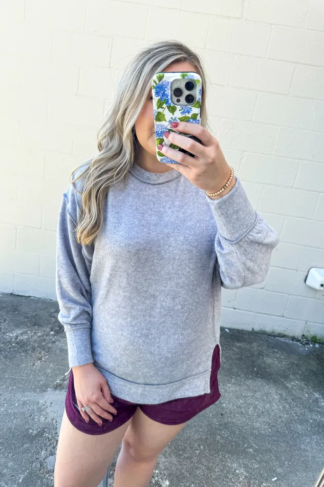 Necklaces Casual Day Oversized Sweater Top Heather Grey Zenana
