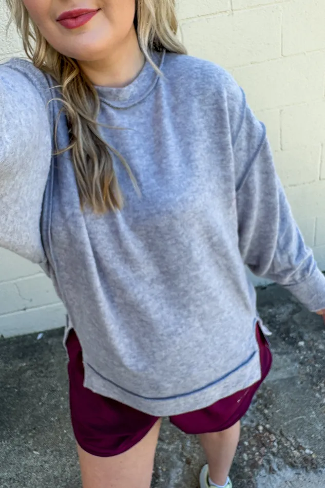 Necklaces Casual Day Oversized Sweater Top Heather Grey Zenana