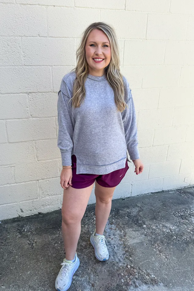 Necklaces Casual Day Oversized Sweater Top Heather Grey Zenana