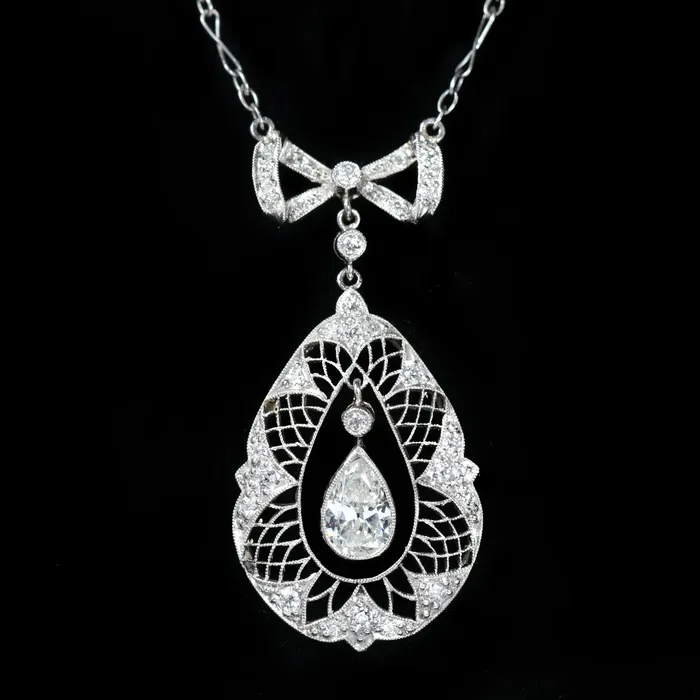 Necklaces Dover Jewelry Diamonds Art Deco Platinum 110 CTW Diamond Bow Necklace Necklaces Dover Jewelry Diamonds Art Deco Platinum 110 CTW Diamond Bow Necklace