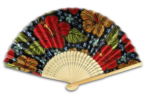 Necklaces Foldable Bamboo and Satin Hibiscus Souvenir Fan KCCOMPANY
