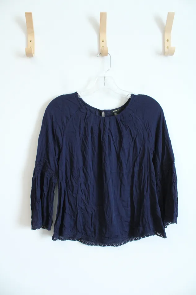 Necklaces Forever 21 Forever 21 Navy Flutter Sleeve Top S