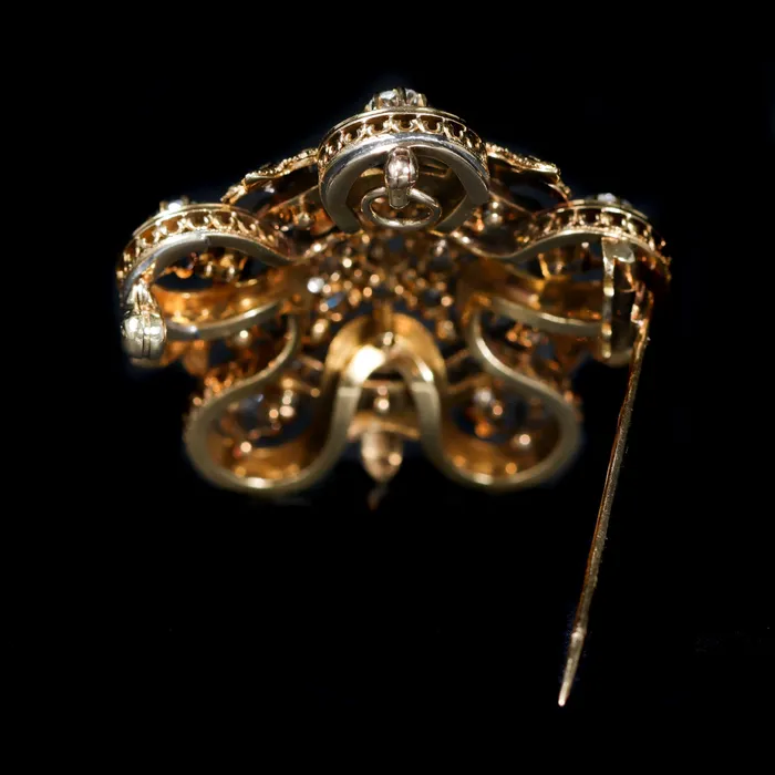 Necklaces Jack Pritchard Victorian 425 CTW Old Mine Cut Diamond and Black Enamel PendantBrooch