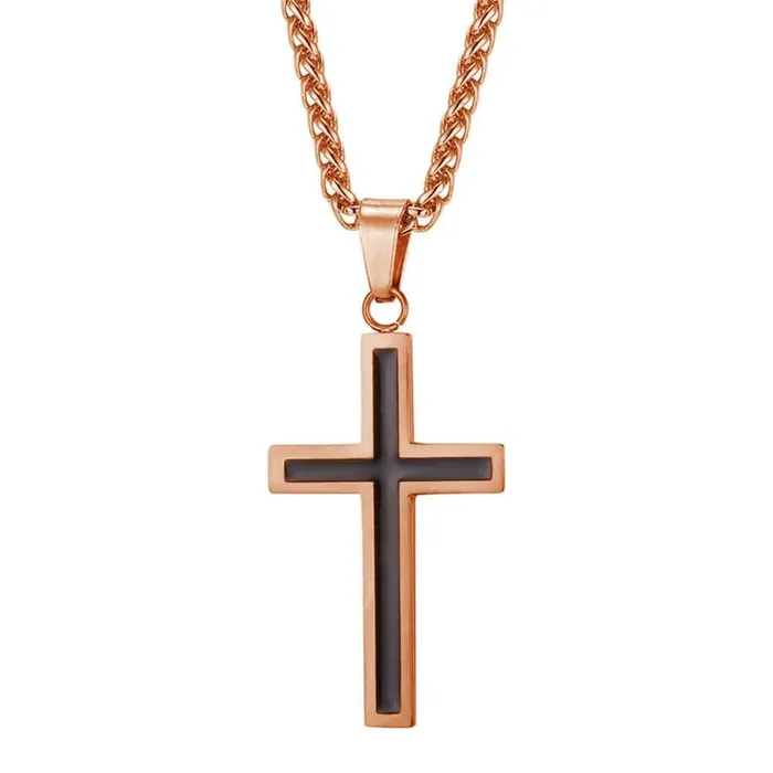 Necklaces Lords Guidance Mens Christian Necklace br Black And Rose Gold