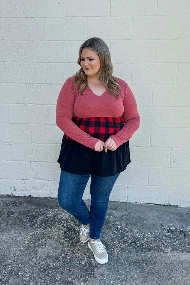 Necklaces Miss Who I Was Color Block Buffalo Plaid Top Heimish