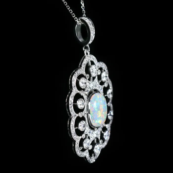 Necklaces OTC Edwardian 310 Carat Opal and Diamond Pendant