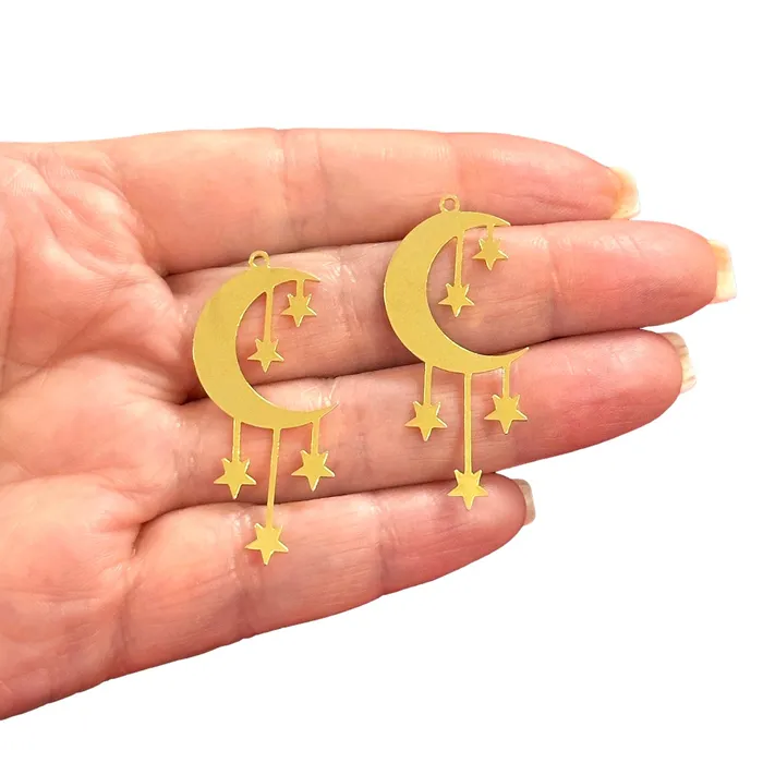 Necklaces Peppy Beads 24Kt Gold Plated Crescent Moon and Stars CharmsLaser Cut Moon and Stars Charms 2 pcs in a pack Necklaces Peppy Beads 24Kt Gold Plated Crescent Moon and Stars CharmsLaser Cut Moon and Stars Charms 2 pcs in a pack