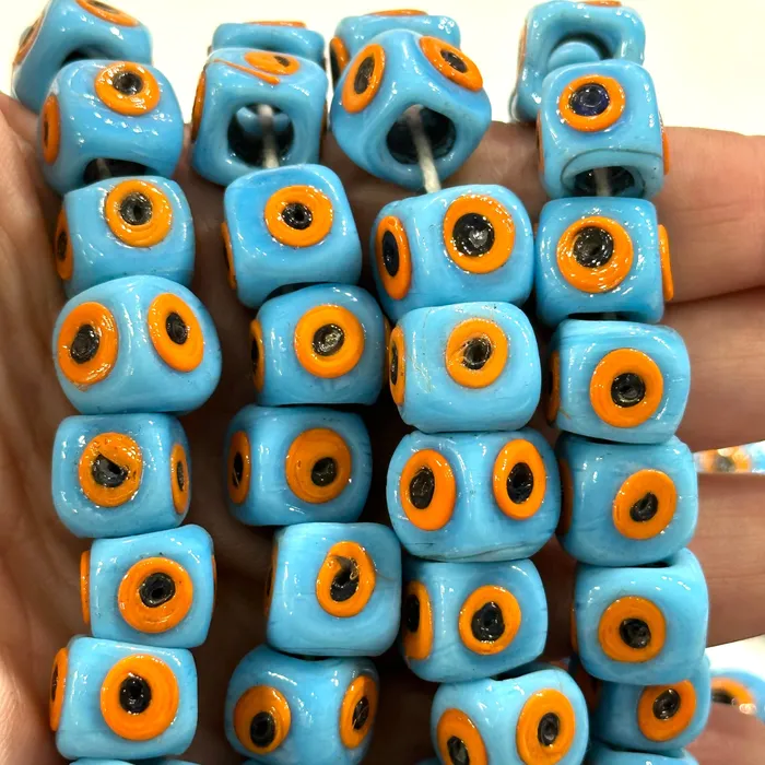 Necklaces Peppy Beads Traditional Turkish Artisan Handmade Cube Four Sided Evil Eye Glass Beads Large Hole Glass Beads 5 Beads in a pack Necklaces Peppy Beads Traditional Turkish Artisan Handmade Cube Four Sided Evil Eye Glass Beads Large Hole Glass Beads 5 Beads in a pack