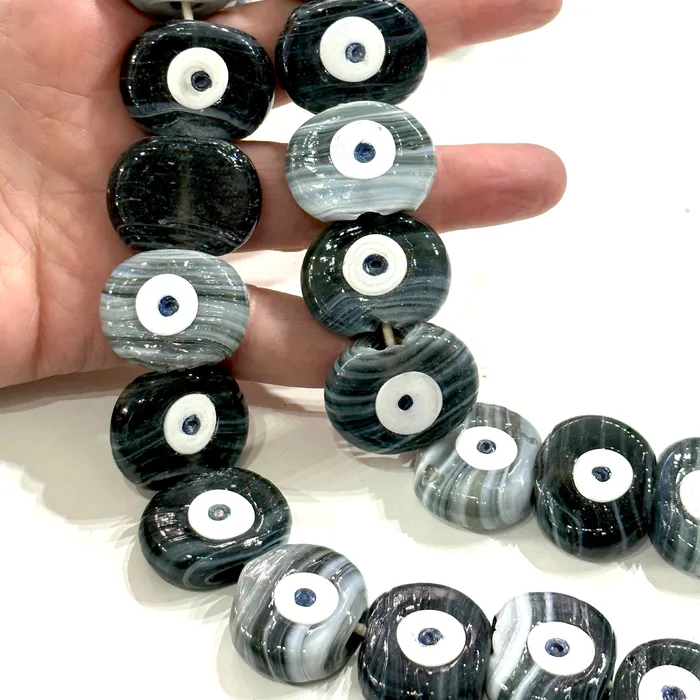 Necklaces Peppy Beads Traditional Turkish Artisan Handmade Glass Marbled Evil Eye Beads Large Hole Evil Eye Glass Beads 5 Beads per pack