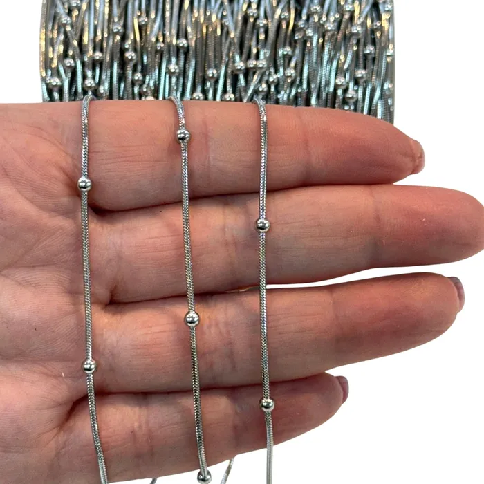 Necklaces Waterproof Stainless Steel Satellite Snake Chain 12mm Links 3mm Beads Peppy Beads Necklaces Waterproof Stainless Steel Satellite Snake Chain 12mm Links 3mm Beads Peppy Beads
