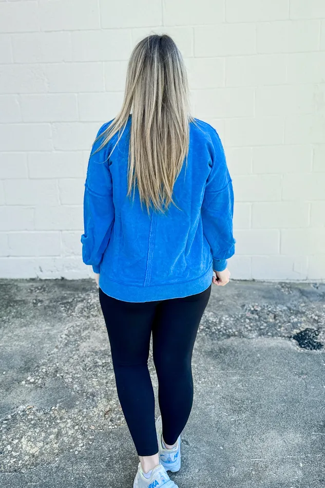Necklaces Zenana Chelsea Acid Wash Pullover Pocket Sweatshirt Ocean Blue