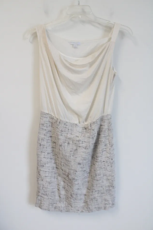 New York Co Stretch White Gray Satin Top Tweed Skirt Dress M New York Company Rings